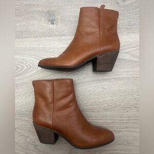 Frye Megan Women's Side Zip Cognac Leather Ankle Booties